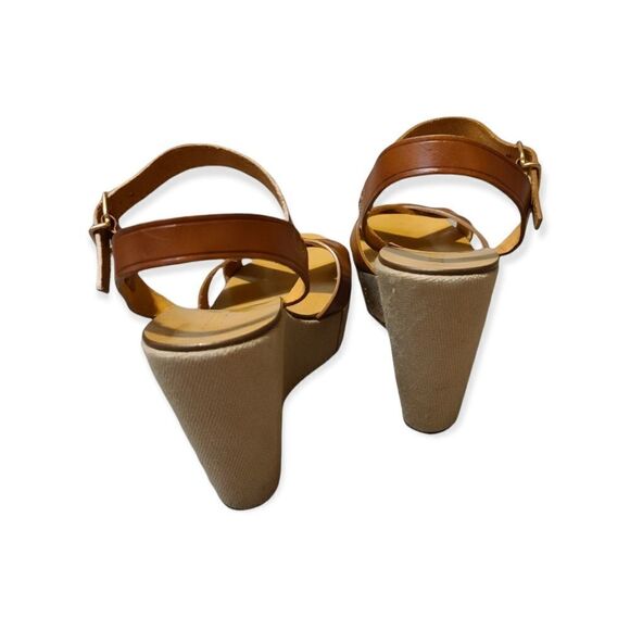 J. Crew Brown Leather Wedge Sandal Size 9 - Picture 5 of 11